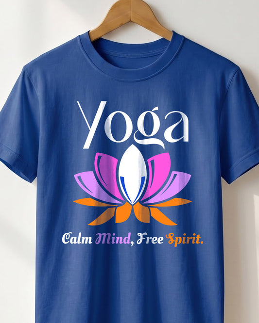 Calm Mind Free Spirit- Royal Blue Round Neck Yoga T-shirt