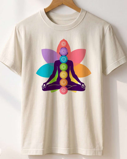 Yoga Chakras- White Round Neck Yoga T-shirt