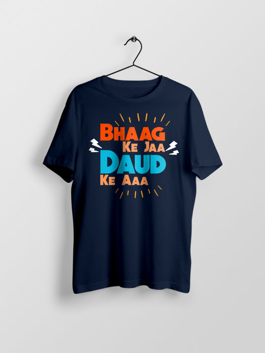 Bhaag ke Jaa Daud ke Aaa- Navy Blue Crew Neck Chef T-shirt