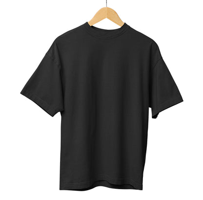 Black- Solid Round Neck Oversized Unisex T-shirt