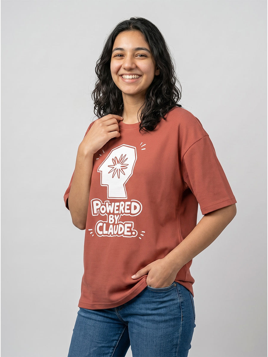 Powered By Claude- Coral Oversized A.I. Tshirt