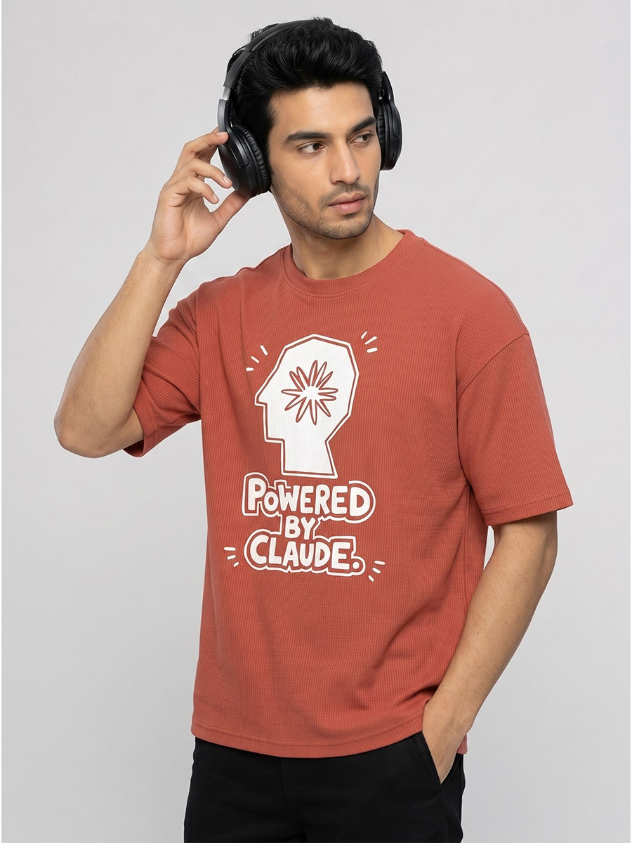 Powered By Claude- Coral Oversized A.I. Tshirt