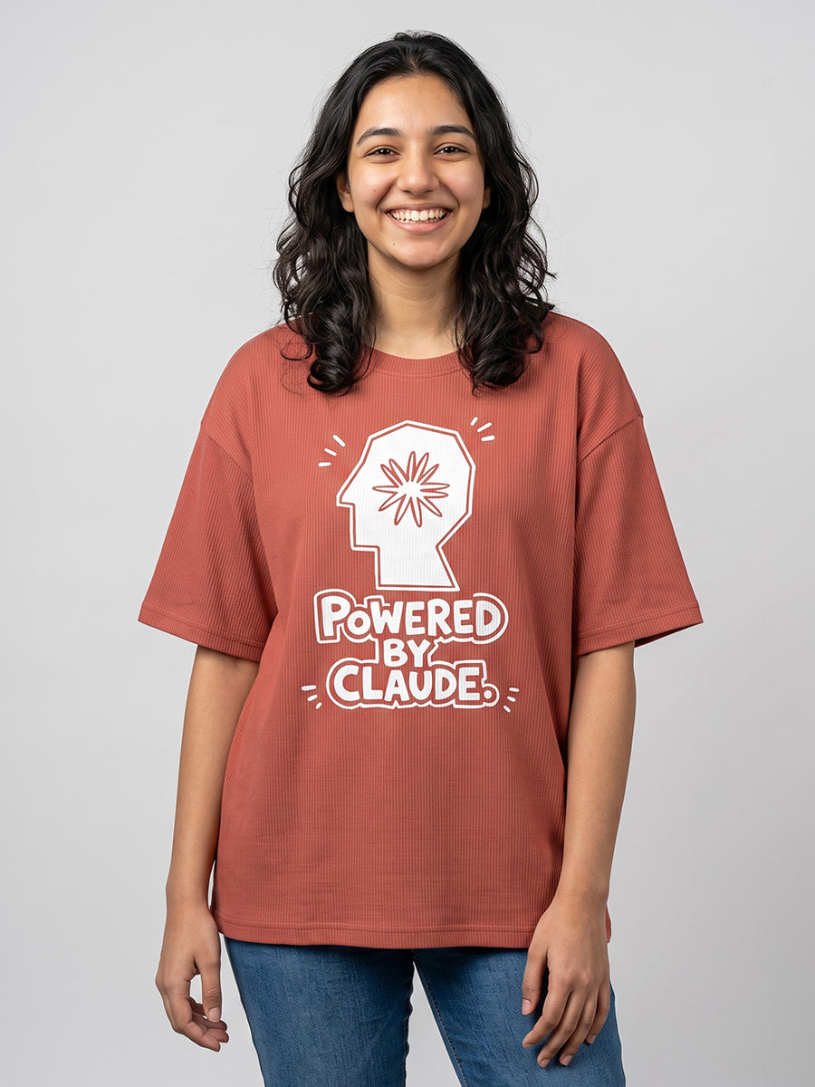 Powered By Claude- Coral Oversized A.I. Tshirt