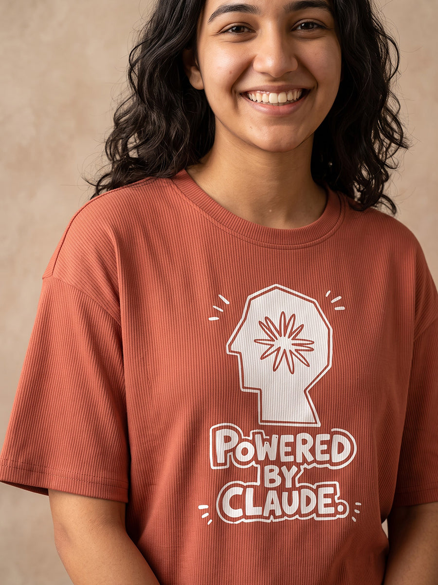 Powered By Claude- Coral Oversized A.I. Tshirt