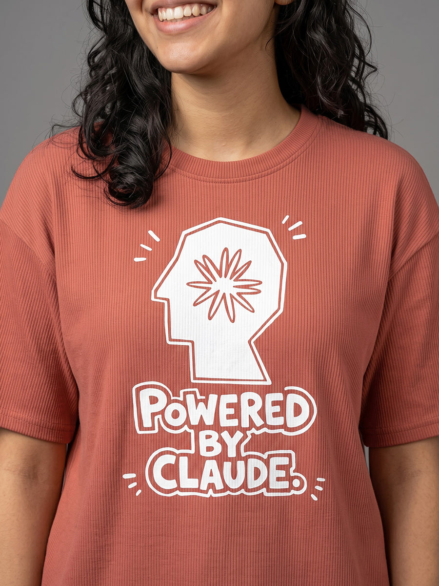 Powered By Claude- Coral Oversized A.I. Tshirt