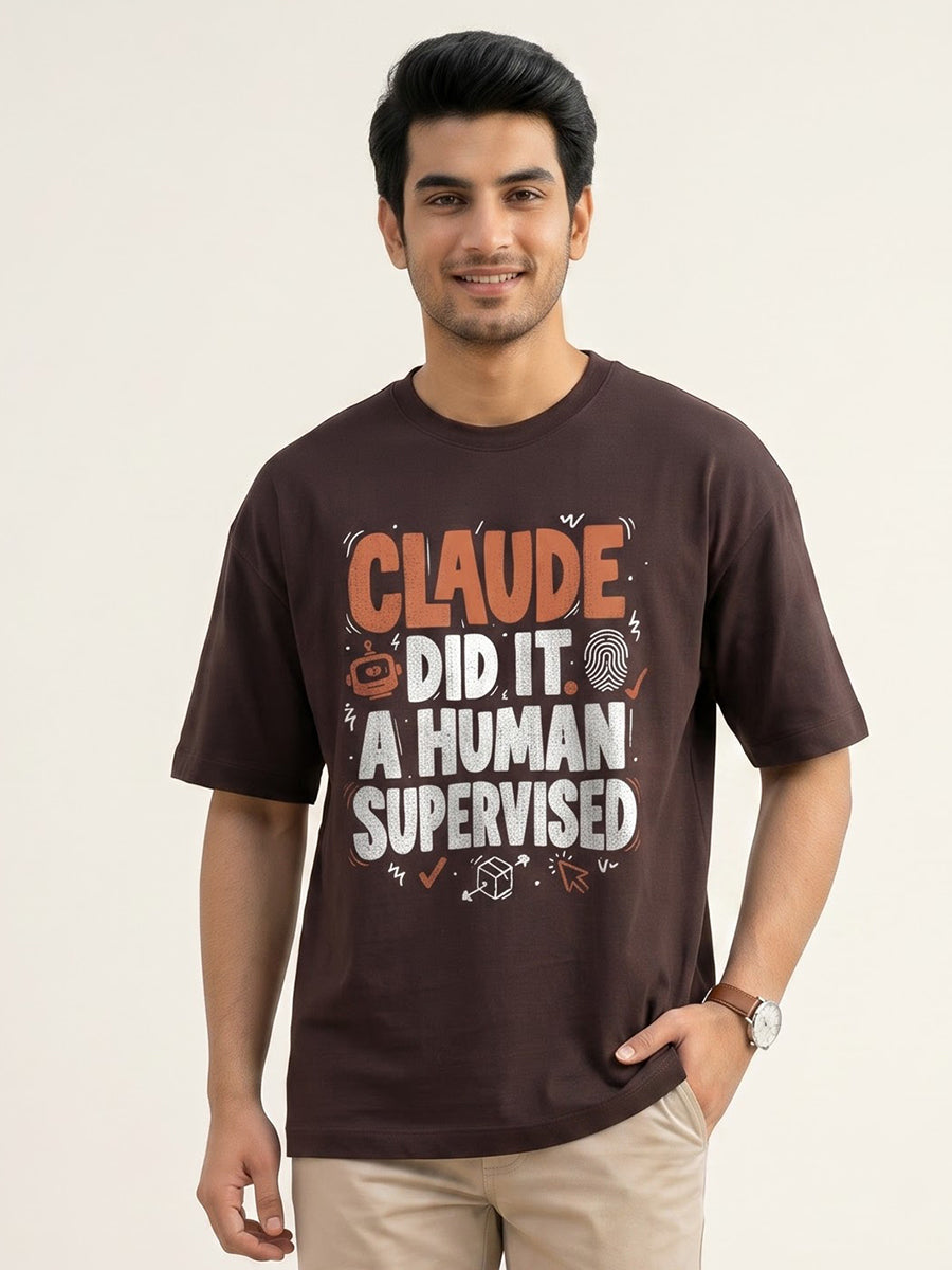 Claude Did It- Coffee Brown Round Neck A.I. Tshirt