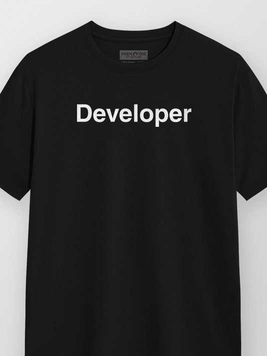 Developer Minimal Word- Black Round Neck Coding T-shirt