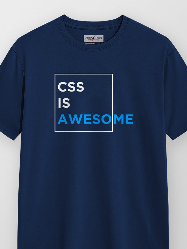 CSS Is Awesome- Navy Blue Round Neck Coding T-shirt