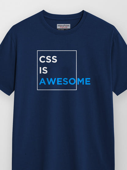 CSS Is Awesome- Navy Blue Round Neck Coding T-shirt