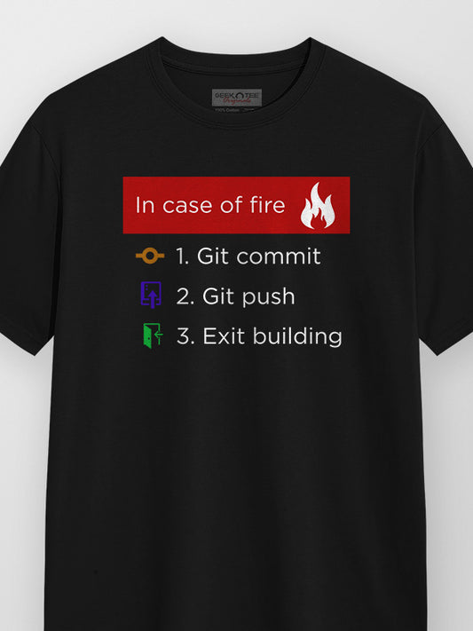 In Case of Fire- Black Round Neck Coding T-shirt