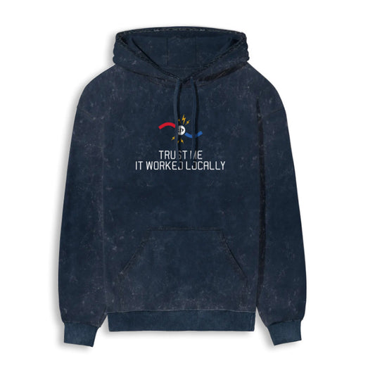 Worked Locally -  Navy Blue Acid Wash Coding Hoodie