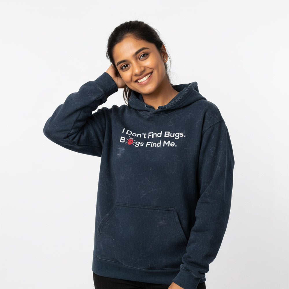 Bugs Find Me -  Navy Blue Acid Wash Coding Hoodie