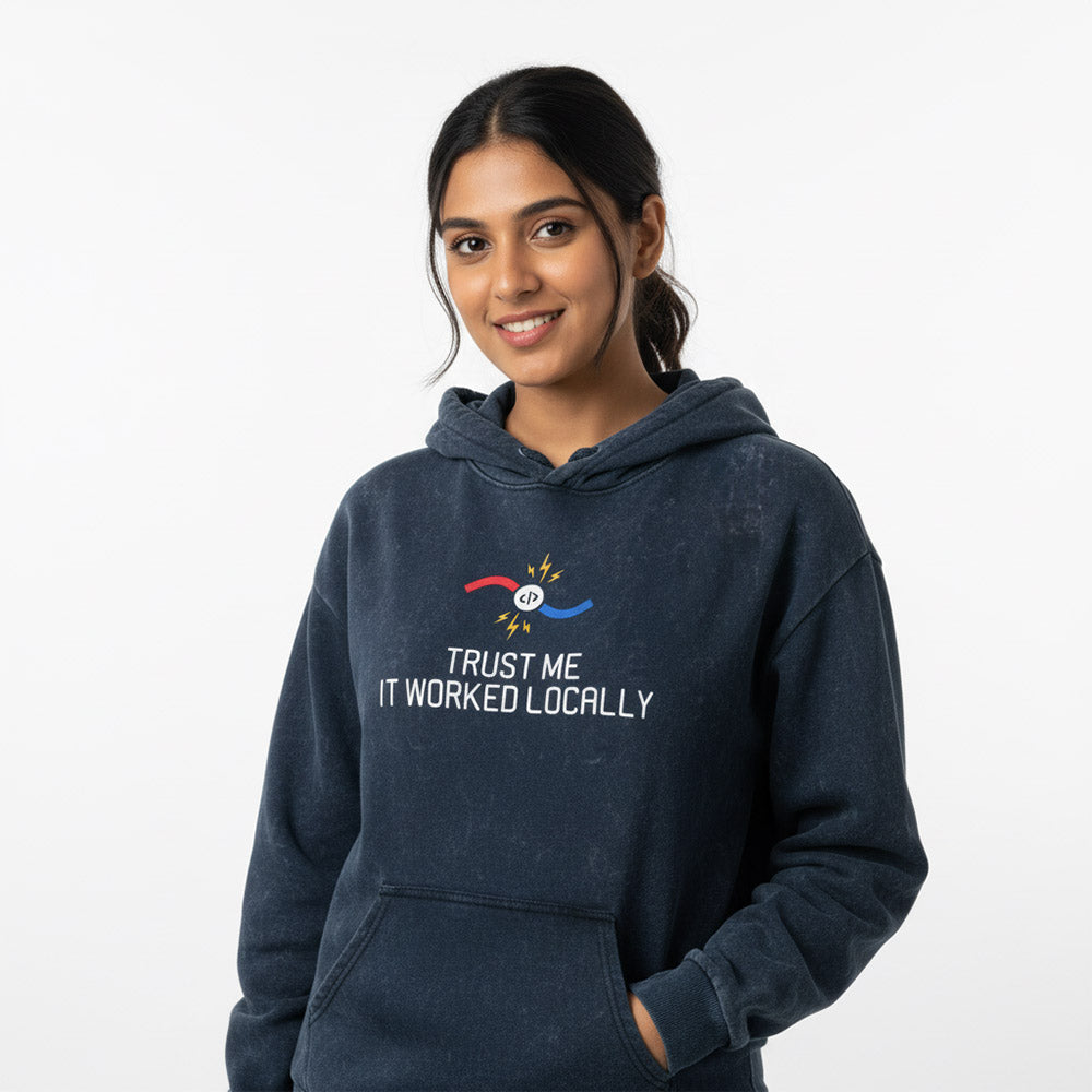 Worked Locally -  Navy Blue Acid Wash Coding Hoodie
