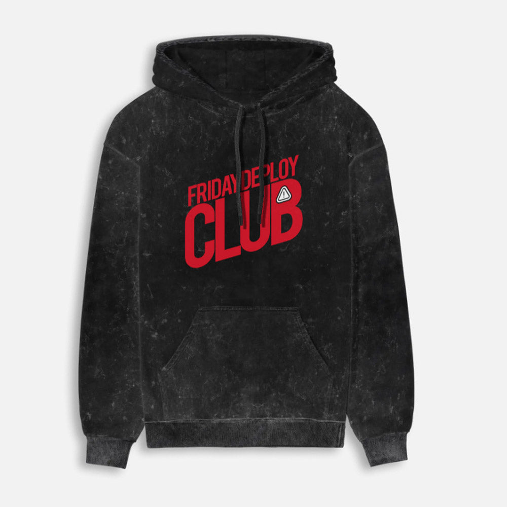 Friday Deploy Club -  Black Acid Wash Coding Hoodie