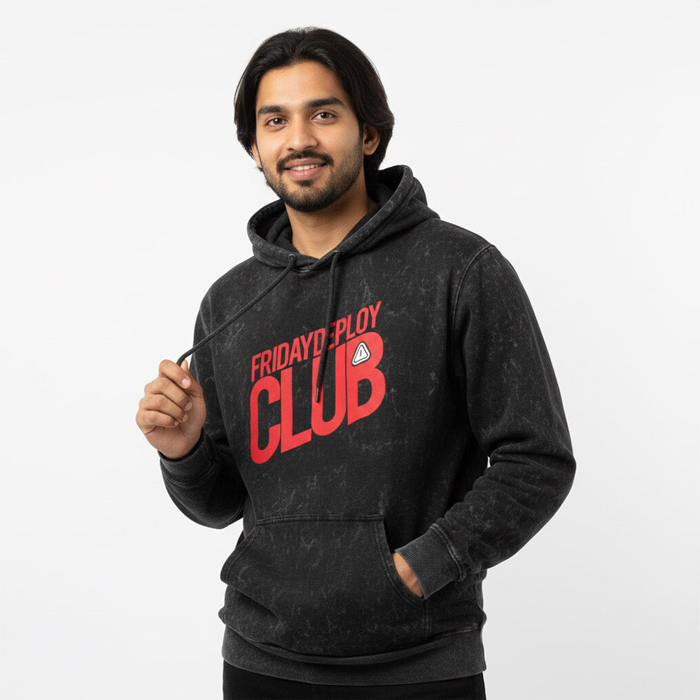 Friday Deploy Club -  Black Acid Wash Coding Hoodie