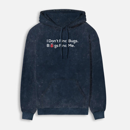 Bugs Find Me -  Navy Blue Acid Wash Coding Hoodie