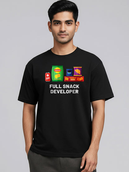 Full Snack Developer- Black Round Neck Coding T-shirt
