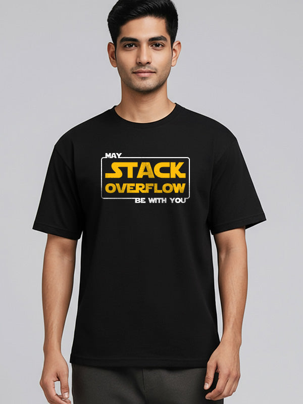 Stack Overflow- Black Round Neck Coding T-shirt