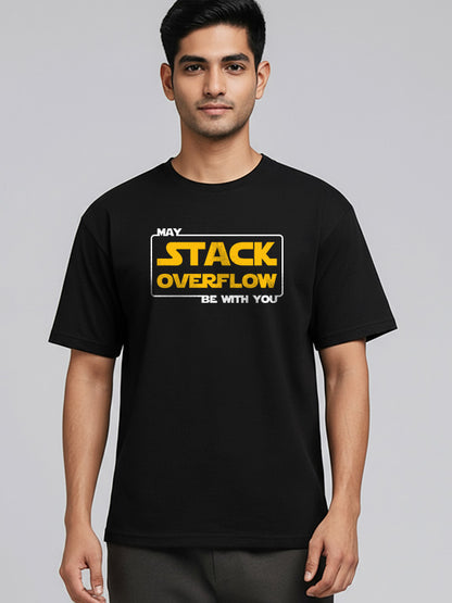 Stack Overflow- Black Round Neck Coding T-shirt
