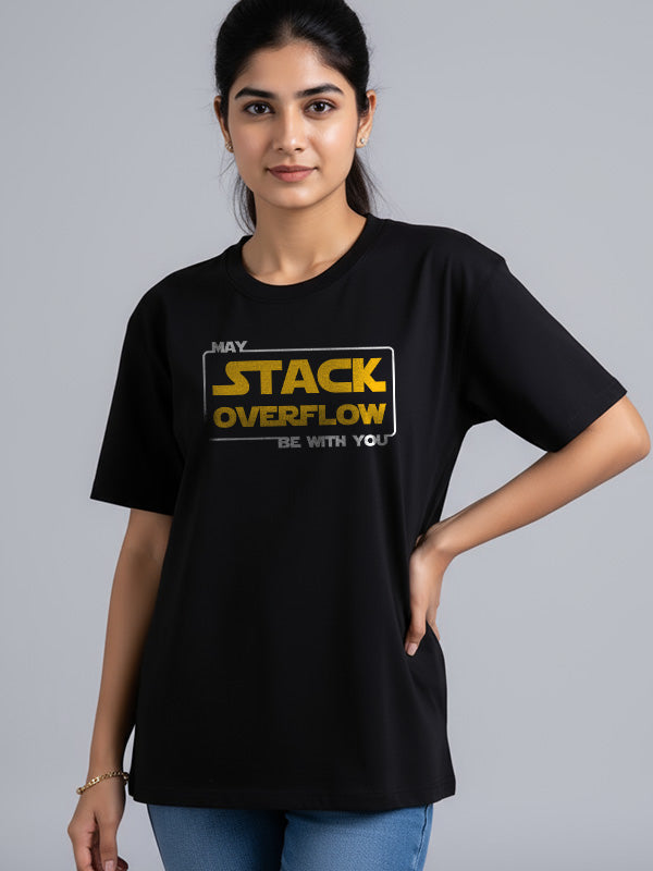 Stack Overflow- Black Round Neck Coding T-shirt