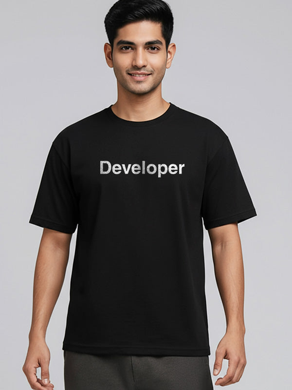 Developer Minimal Word- Black Round Neck Coding T-shirt