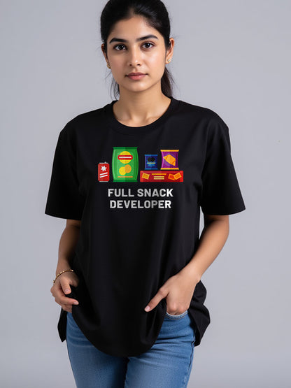 Full Snack Developer- Black Round Neck Coding T-shirt