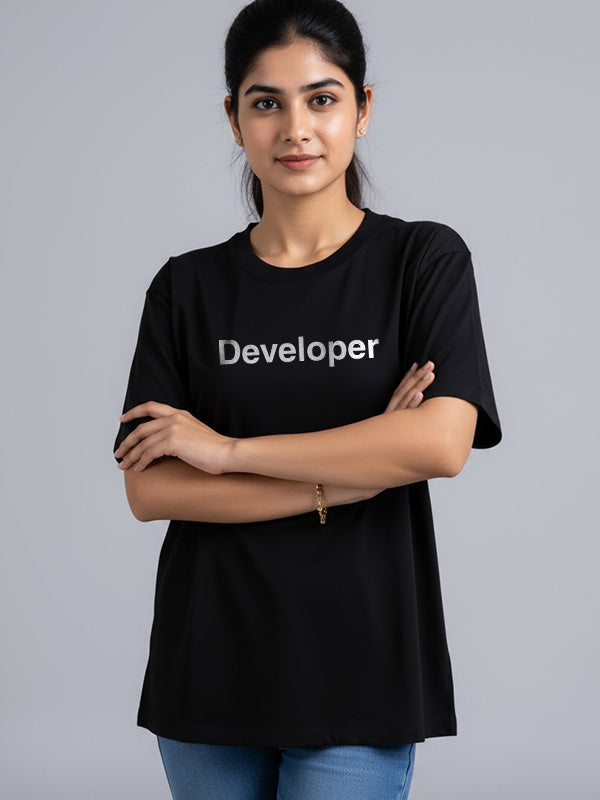 Developer Minimal Word- Black Round Neck Coding T-shirt