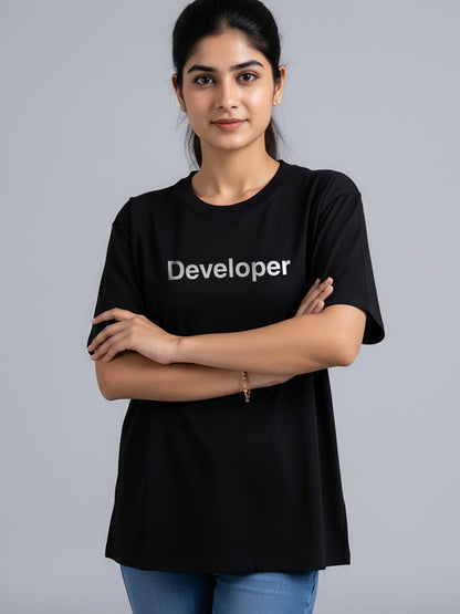 Developer Minimal Word- Black Round Neck Coding T-shirt