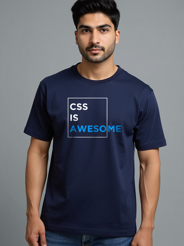 CSS Is Awesome- Navy Blue Round Neck Coding T-shirt