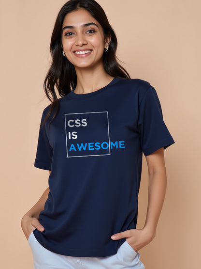 CSS Is Awesome- Navy Blue Round Neck Coding T-shirt