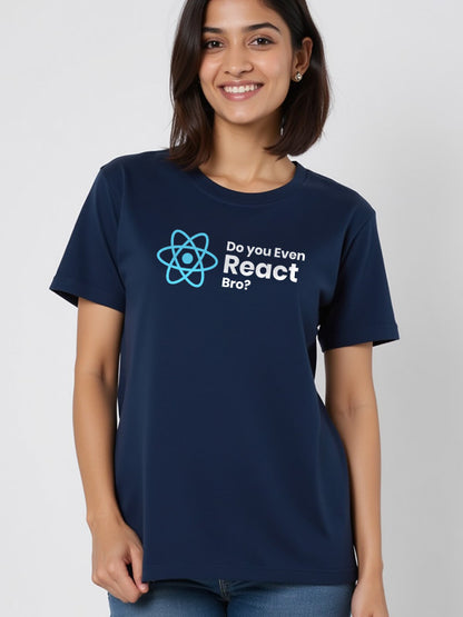 Do you Even React- Navy Blue Round Neck Coding T-shirt