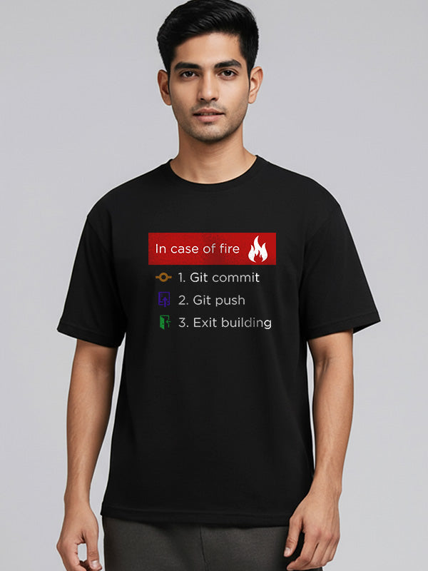 In Case of Fire- Black Round Neck Coding T-shirt