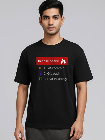 In Case of Fire- Black Round Neck Coding T-shirt