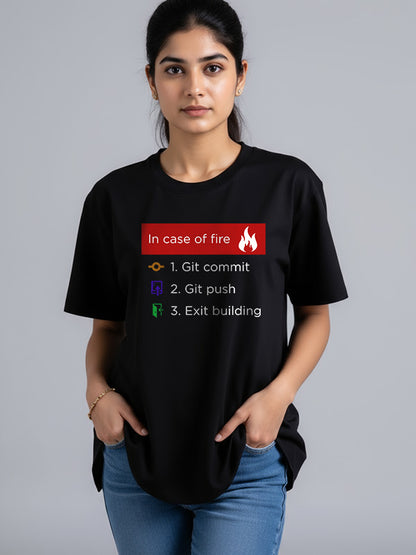 In Case of Fire- Black Round Neck Coding T-shirt