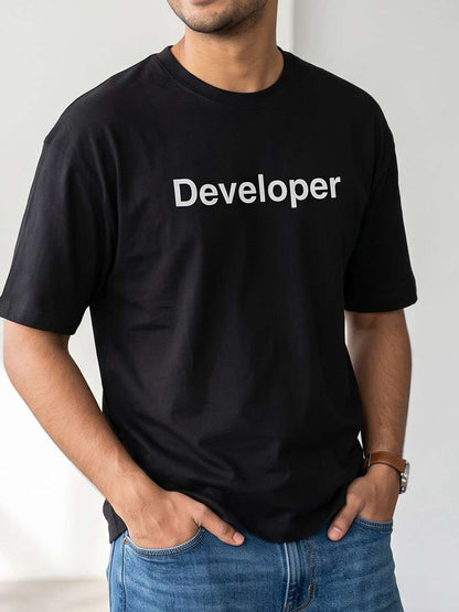 Developer Minimal Word- Black Round Neck Coding T-shirt