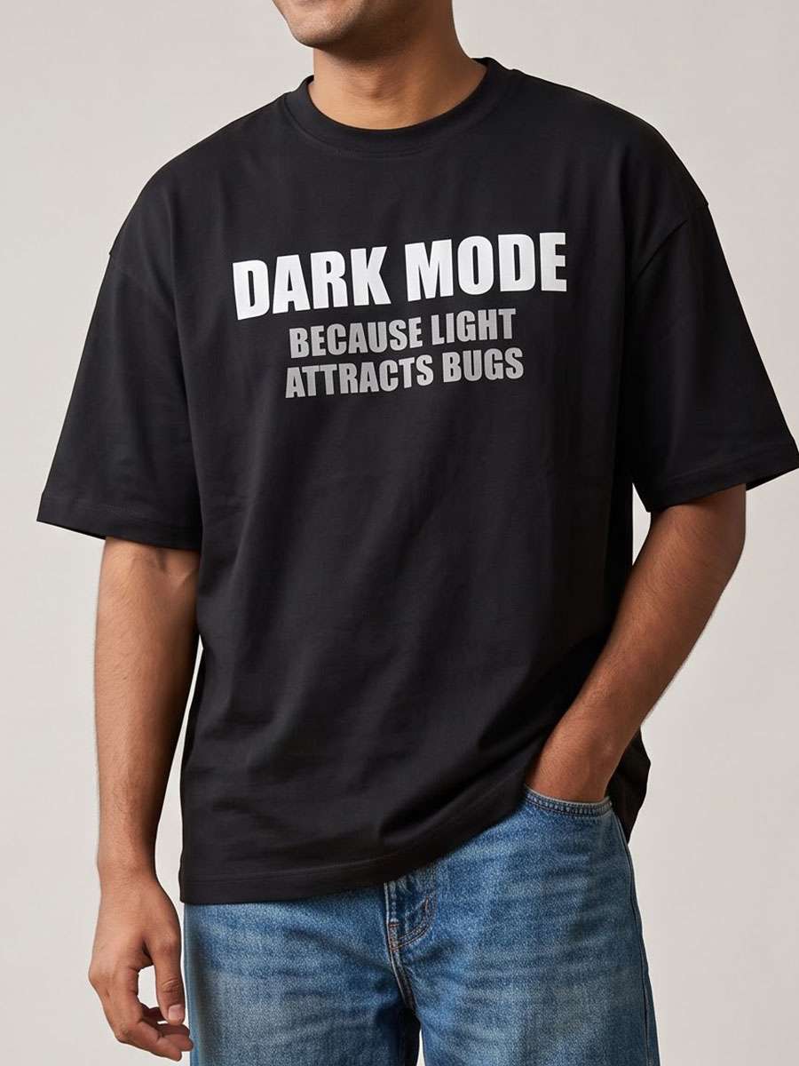 Dark Mode- Black Round Neck Coding T-shirt