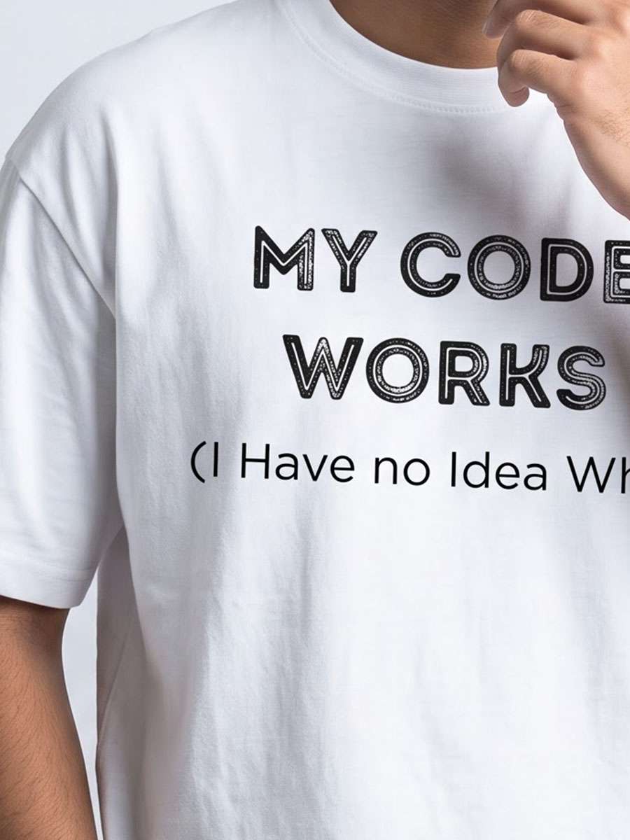 My Code Works- White Round Neck Coding T-shirt