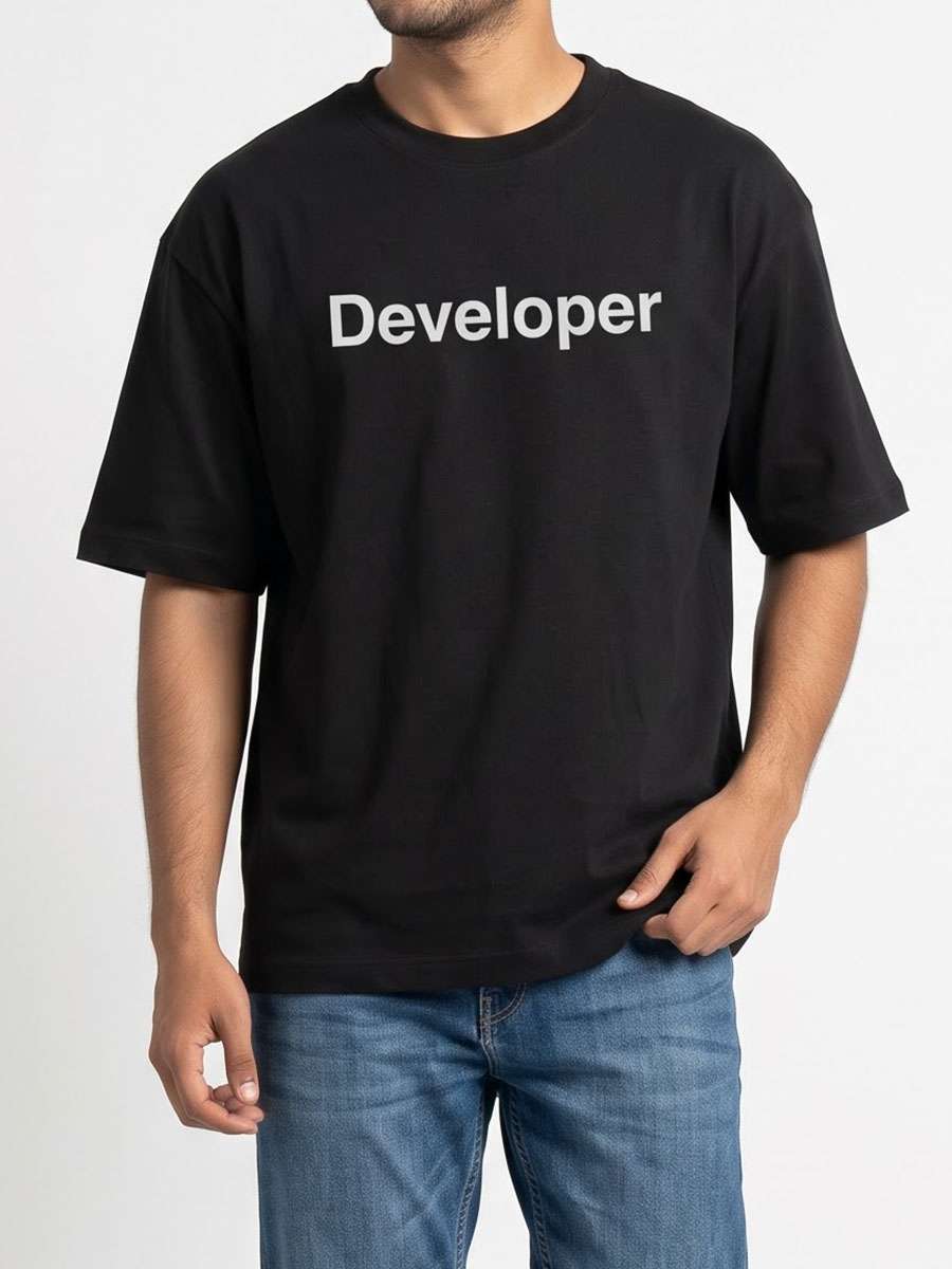Developer Minimal Word- Black Round Neck Coding T-shirt