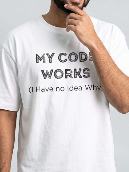 My Code Works- White Round Neck Coding T-shirt