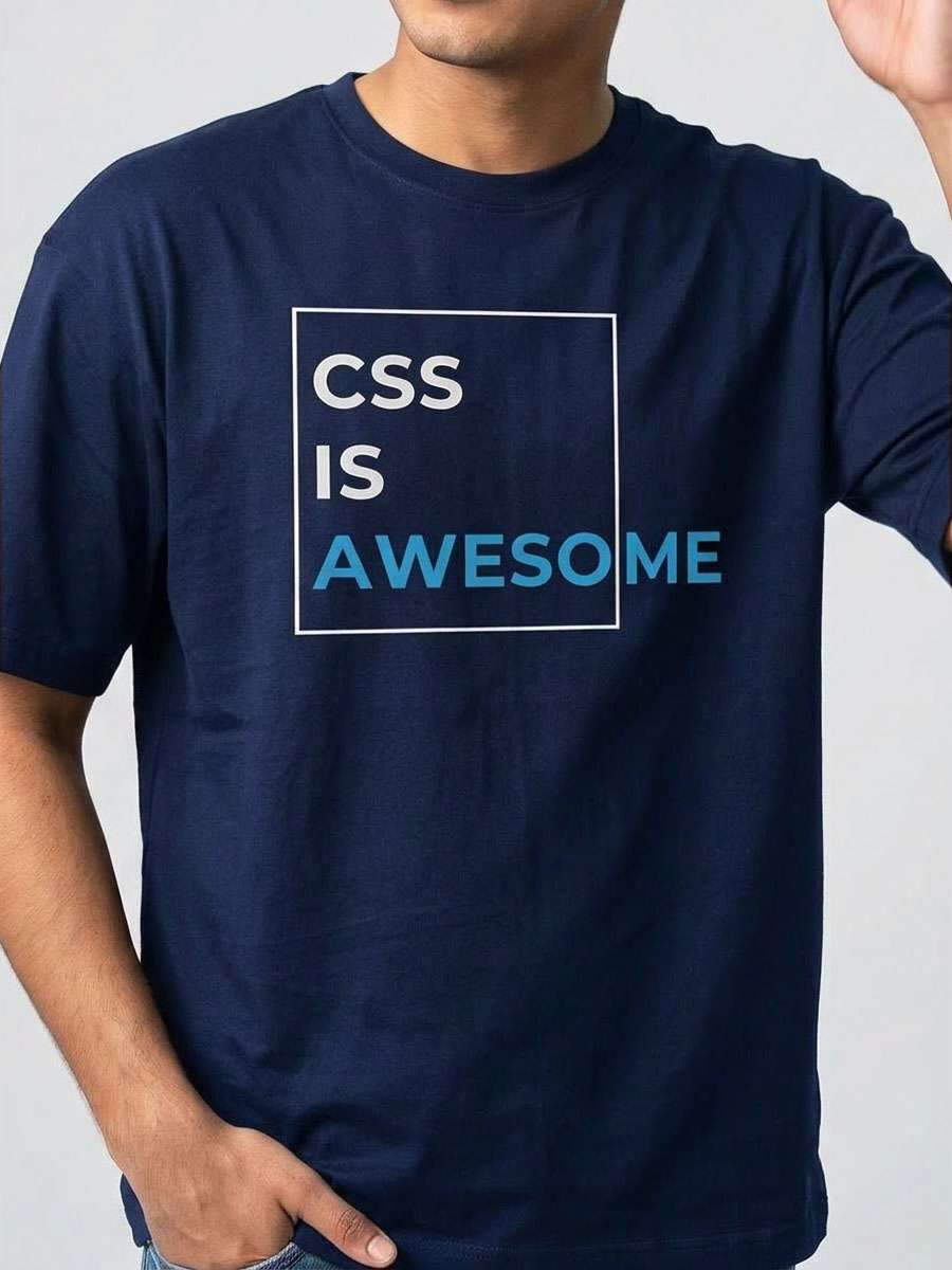 CSS Is Awesome- Navy Blue Round Neck Coding T-shirt