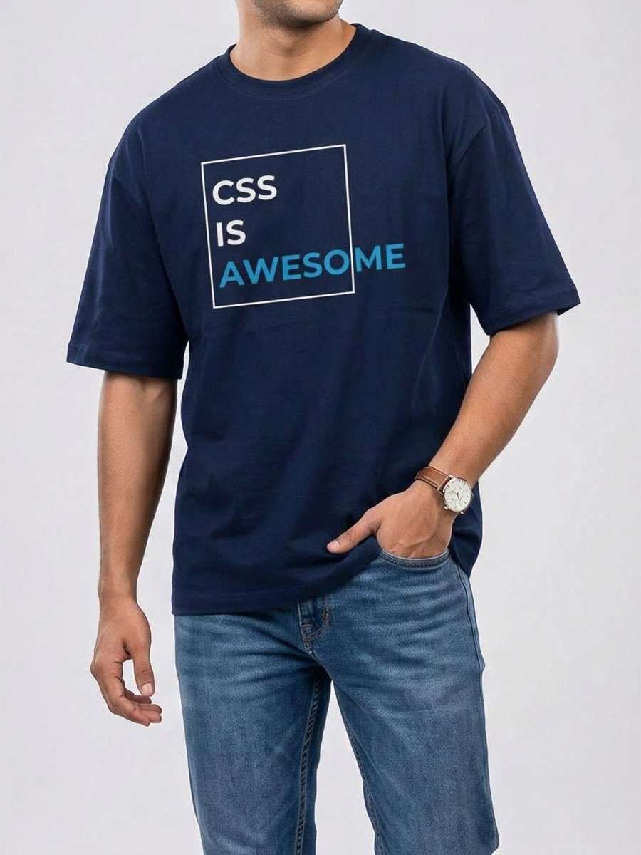 CSS Is Awesome- Navy Blue Round Neck Coding T-shirt