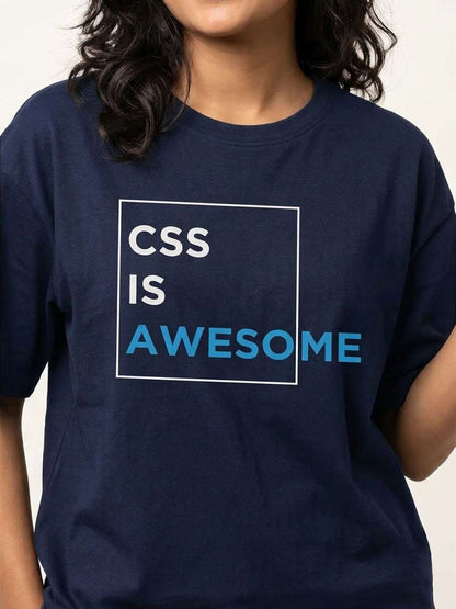CSS Is Awesome- Navy Blue Round Neck Coding T-shirt