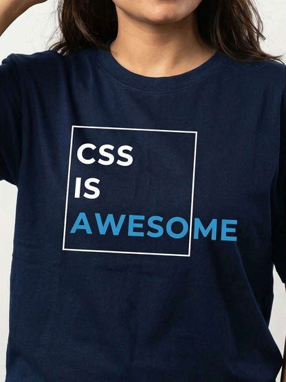 CSS Is Awesome- Navy Blue Round Neck Coding T-shirt