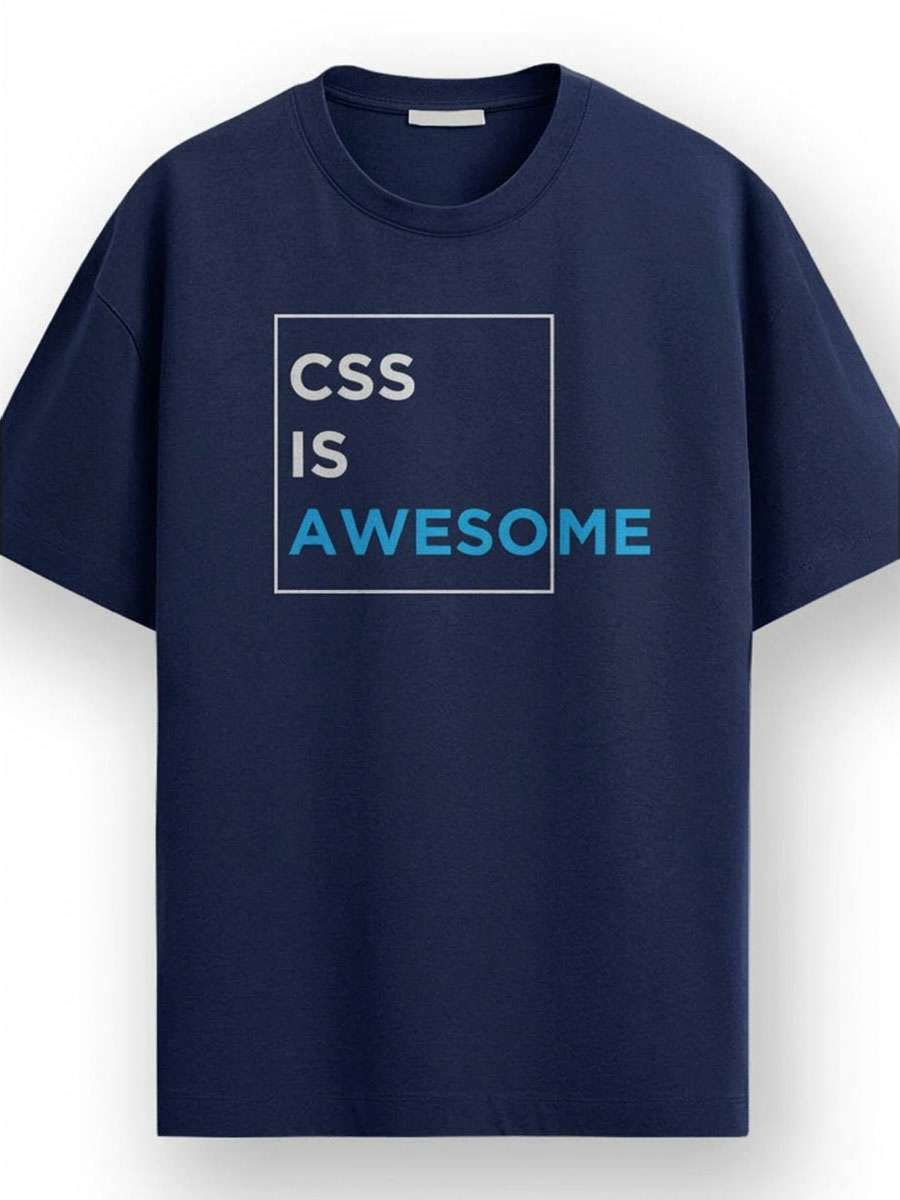 CSS Is Awesome- Navy Blue Round Neck Coding T-shirt