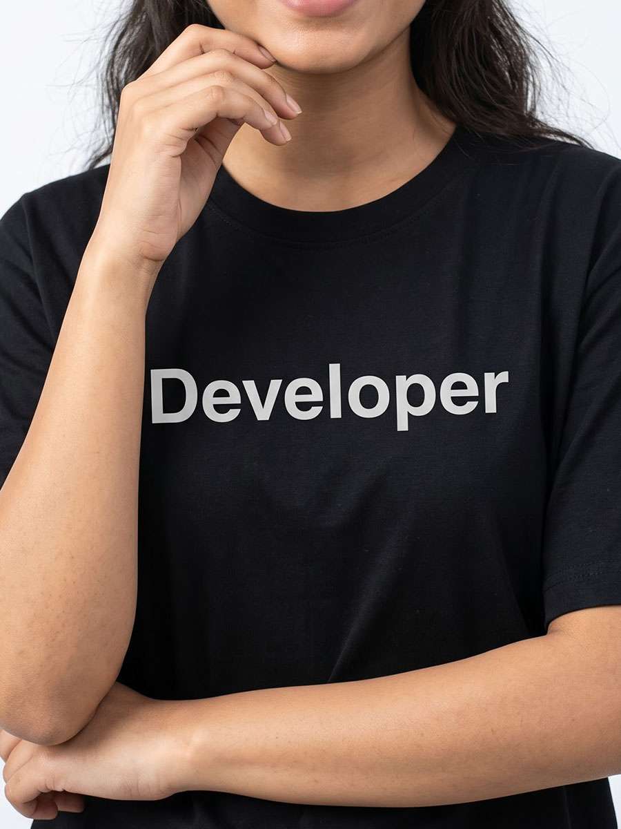 Developer Minimal Word- Black Round Neck Coding T-shirt
