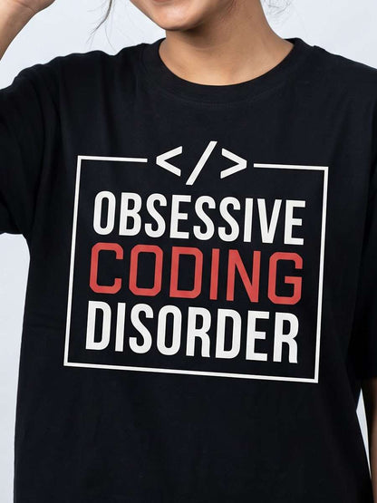 Obsessive Coding Disorder- Black Round Neck Coding T-shirt
