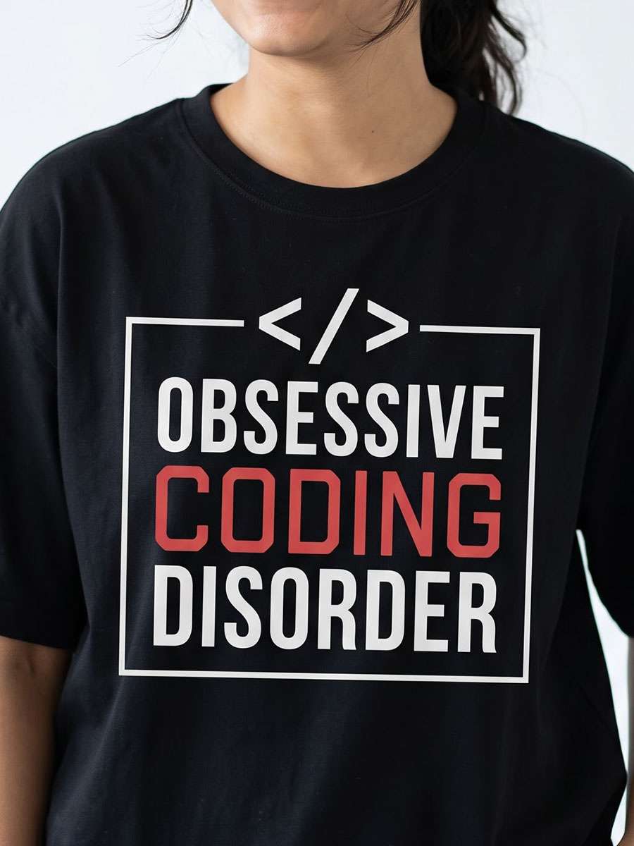 Obsessive Coding Disorder- Black Round Neck Coding T-shirt