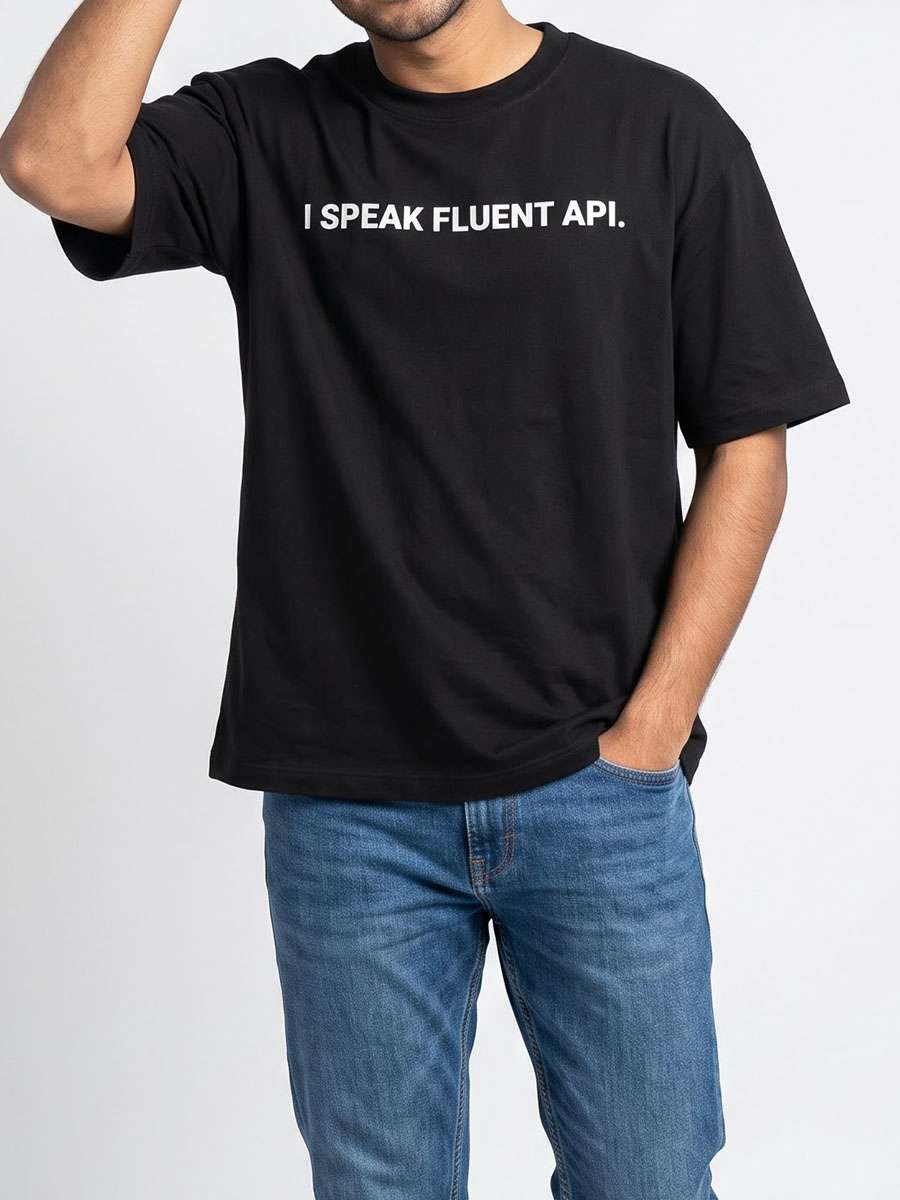 Speak Fluent API- Black Round Neck Coding T-shirt