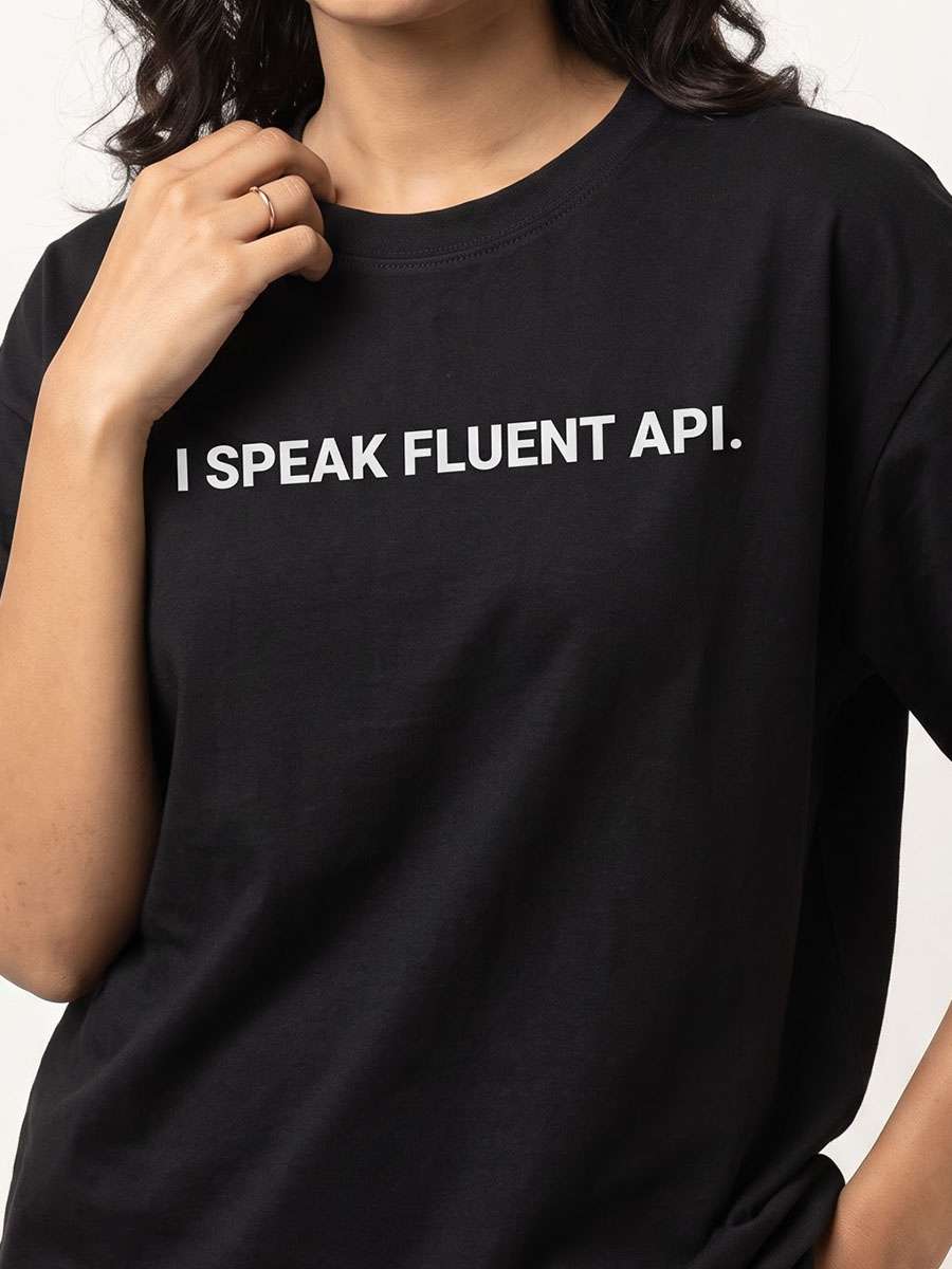 Speak Fluent API- Black Round Neck Coding T-shirt
