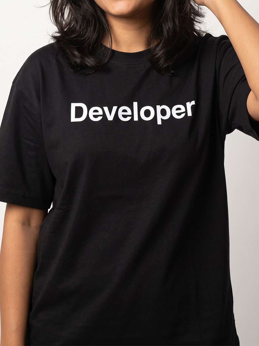 Developer Minimal Word- Black Round Neck Coding T-shirt